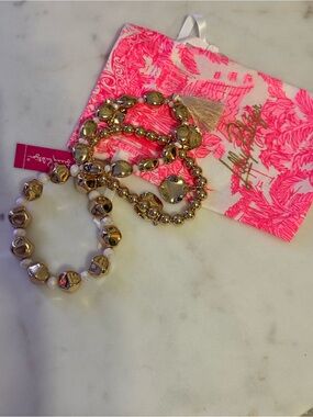 Lilly Pulitzer Gold-Tone Layered Beaded Bracelet Set with Tassel NWT & Dusty!